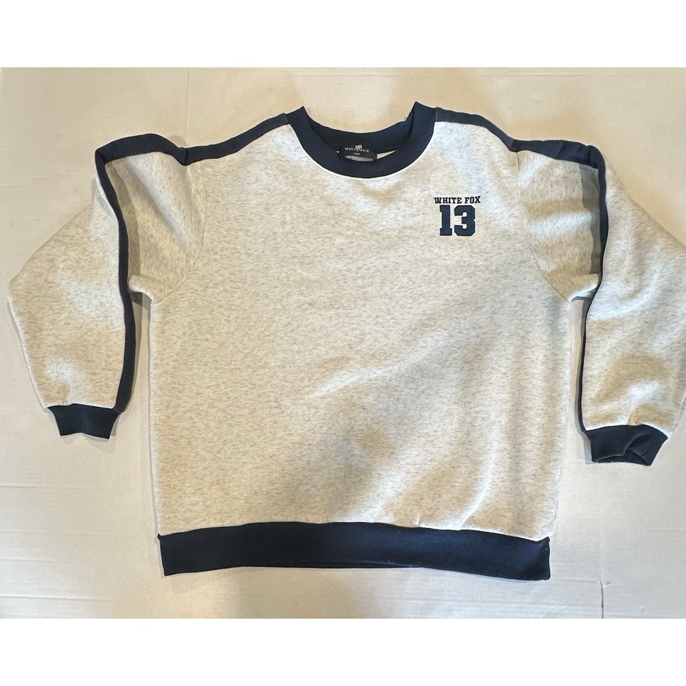 White Fox Sweatshirt Pullover Crew Neck Gray Navy 13 Logo Size S/M